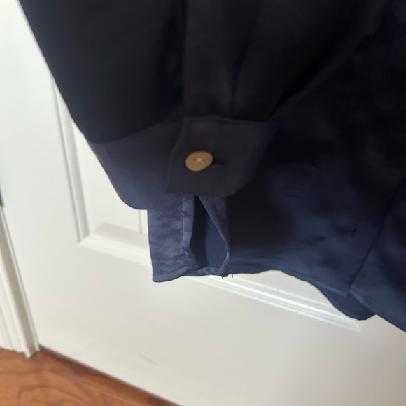 Zara Midnight Blue Satin Button-Up Shirt - Picture 4 of 6
